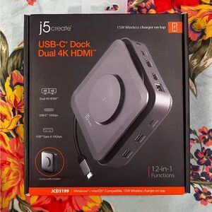 J5create USB-C Dock Dual 4K HDMI Port Hub 12-in-1 New Sealed